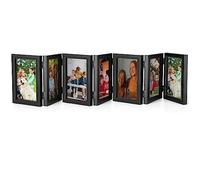 Sintuff 7 Picture Frame 4 x 6 Folding Hinged Picture Frames Foldable Photo High Definition Natural Wood Collage Mounts Rustic Desktop Acrylic Mounts for Family Wall Decor, Black