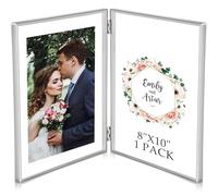 Sintuff 8" x 10'' Brass Double Picture Frame Clear Double Folding Hinged Frame Acrylic Memorial Photos Displayed Stand for Desktop Artwork Plants Specimen Graduation Christmas Gifts(Silver)