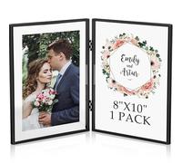 Sintuff 8" x 10'' Brass Double Picture Frame Clear Double Folding Hinged Frame Acrylic Memorial Photos Displayed Stand for Desktop Artwork Plants Specimen Wedding Graduation Gifts (Black)