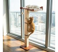 Sintuff Cat Window Perch with Scratching Post Climbing Tree Hammock Mounted with Suction Cups 46 Inch Tall Adjustable Narrow Cat Tree Climbing Pole for Playing Sleeping Watching Birds(Square)