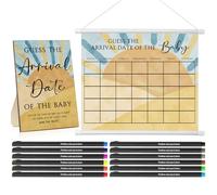 Sintuff Guess Baby Due Date Calendar Include 1 Pcs Guess The Arrival Date of The Baby Shower Wooden Sign 1 Prediction Calendar 12 Fineliner Colored Pens Game Party Favor (Sun)