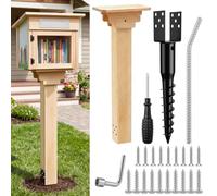 Sintuff Little Library Mount Kit Waterproof 3.5 x 3.5 x 32.2 Wood Post, Post Bracket, No Dig Ground Anchor, Heavy Duty Easy Install for Outdoor Community Sharing, Support All Size of Little Libraries