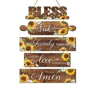 Sintuff Sunflower Kitchen Wall Decor Bless The Food Before Us Sign Farmhouse Kitchen Wooden Wall Signs Rustic Dining Room Wall Art Country Vintage Hanging Decoration for Home Room (Classic Style)