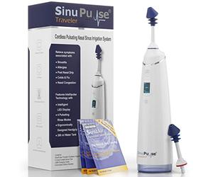 SinuPulse Traveler with 30 Sinuair Packets - Cordless Pulsating Nasal Irrigation Sinus Rinse System, Space Saving Cleaner & Relief Machine for Travel, More Effective than Neti Pot or Nose Spray Bottle