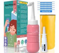 Sinus Rinse Kit +5 Nasal Rinse Mix, Neti Pot Squeeze Bottle with 2 Soft Nozzle Nasal Rinse Mix Nose Wash Bottle 300ml + Nasal Sprayer with Waterproof Storage Bag BPA Free[ ]