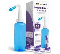 Sinus Rinse Kit - 500ml Bottle + 20 Salt Sachets, Neti Pot | Powerful Nasal Flush for Allergy Relief, Sinus Pressure, and Congestion - Easy to Use, BPA-Free