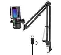 SINWE Gaming Microphone with Adjustable Boom Arm- USB PC Mic for Streaming, Gaming, Podcasts, PC, PS4 -Includes Pop Filter, Shock Mount, Quick Mute & RGB Lighting,Noise Cancelation & Gain Control
