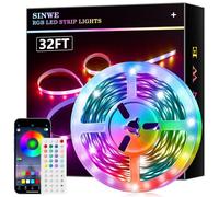 SINWE Led Lights for Bedroom 10M, Music Sync Led Strip Lights with 44 Keys Remote and App Control, Color Changing RGB Lights for Room Home Kitchen Party Christmas Decoration (32.8FT)