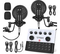 SINWE Podcast Equipment Bundle for 2,Audio Interface with Podcast Microphone for Smartphone & PC,All-in-One DJ Mixer,Plug-and-Play,Perfect for Streaming, Singing, YouTube & Gaming