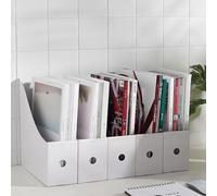 Sinxioer Magazine File A4 Wide, Magazine File Cardboard Stable Flat Base Design, Standing Folder Cardboard, Rectangular, 10 A4 Collection Folders with Labels (White)