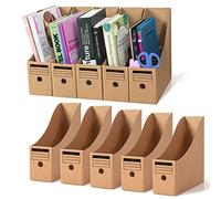 Sinxioer Magazine Files A4 Wide,10Pcs Magazine File Holder, Rack Cardboard Desk Organiser with Labels, A4 Kraft Paper Document Filing Box for School Office Desktop File Paper Divider Storage