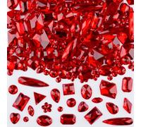 Sinyanail 500 Pcs Flatback Acrylic Sew On Rhinestones Sewing Gems Crystal Mixed Shapes Sewing Beads Decorations Sew On Rhinestones for Clothes Crafts DIY(Red)