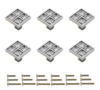 Sinyiol 6Pcs Square Crystal Glass Dresser Drawer Knobs Handles Pulls,Modern Decorated Shiny Cabinet Konbs Zinc Alloy Pulls Handles for Cupboard Wardrobe Dresser Doors (Single Hole, Silver, 6 Pack)