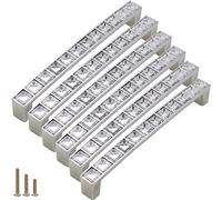 Sinyiol 6Pcs U Shape Crystal Glass Drawer Pulls Knobs Handles,Modern Decorated Shiny Cabinet Konbs Zinc Alloy Pulls, for Cupboard Wardrobe Dresser Doors (5.0" Hole Distance, Silver, 6 Pack)