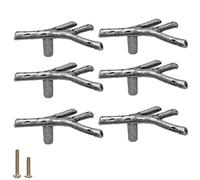 Sinyiol Branch Knob 6pcs Bronze Vintage Tree Twig Branch Cabinet Knobs Pull Handles with 2 Sizes Screws,Zinc Alloy Drawer Handle for Mountain House Kitchen Cupboard (Single Hole, Antique Silver)