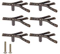 Sinyiol Branch Knob 6pcs Bronze Vintage Tree Twig Branch Cabinet Knobs Pull Handles with 2 Sizes Screws,Zinc Alloy Drawer Handle for Mountain House Kitchen Cupboard (Single Hole, Bronze)