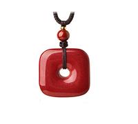 Sinymilk Cinnabar Square PinAn Buckle Mascot Women's Men's Birth Year Necklace Attract Good Luck Wealth Jewelry Gift