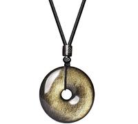 Sinymilk Gold obsidian Circle Donut Pendant Safety Circle Protection Stone Necklace, 30 mm, Stone, Obsidian