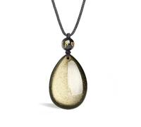 Sinymilk Gold Obsidian Water Drop Pendant Security Guard Men Amulet Six Words Necklace Sayings, Stone, Obsidian No Gemstone