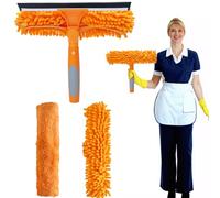 SINYUM 2 in 1 Window Washing Squeegee & Duster with 2 Pad Compatible with Standard 3/4 Inch Threaded Poles for Home Indoor Outdoor Window Washing/Duster Head Only (Orange)