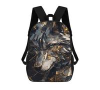 sinyumoney 17 Inch Abstract Wolf with Golden Accents Backpacks Kids School Backpack School Bag 3D Printed School Bag for Boys Elementary And Middle School Students