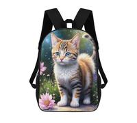 sinyumoney 17 Inch Adorable Kitten with Pink Flowers Backpacks Kids School Backpack School Bag 3D Printed School Bag for Boys Elementary And Middle School Students