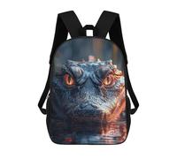 sinyumoney 17 Inch Alligator Close-Up with Glowing Eyes Backpack 3D Printed Children's School Backpack for Kids High Capacity Travel Rucksacks Book Bags Kids School Bag Back Pack