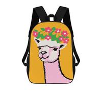 sinyumoney 17 Inch Alpaca with Flower Crown Backpack with Pocket 3D Printed Travel Rucksacks Book Bags Kids School Bag