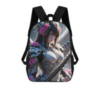 sinyumoney 17 Inch Anime Angel Warrior with Roses Casual Daypack Backpacks for Girls Boys High College Knapsack Travel Laptop Rucksack College Bookbag