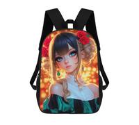 sinyumoney 17 Inch Anime Girl with Red Roses Backpack Kids School Backpack 3D Printed Fashion School Bag for Boys Elementary And Middle School Student