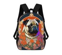 sinyumoney 17 Inch Art Deco Pug Portrait Backpack with Pocket 3D Printed Travel Rucksacks Book Bags Kids School Bag