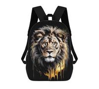 sinyumoney 17 Inch Aureate Sovereign - Lion’s Roar in Abstract Gold & Ebony Backpack with Pocket 3D Printed Travel Rucksacks Book Bags Kids School Bag