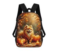 sinyumoney 17 Inch Autumn Pomeranian Pumpkin Scene Backpack with Pocket 3D Printed Travel Rucksacks Book Bags Kids School Bag