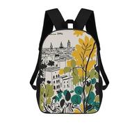 sinyumoney 17 Inch Backpacks Barcelona 1996 Cityscape Illustration Kids 3D Printed School Bag for Boys Elementary And Middle School Students