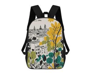 sinyumoney 17 Inch Backpacks Barcelona 1996 Cityscape Illustration Kids 3D Printed School Bag for Boys Elementary And Middle School Students