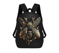 sinyumoney 17 Inch Backpacks Black And Gold Bee Kids 3D Printed School Bag for Boys Elementary And Middle School Students