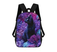 sinyumoney 17 Inch Backpacks Black Cat in Floral Fantasy Kids 3D Printed School Bag for Boys Elementary And Middle School Students