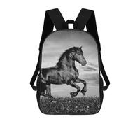 sinyumoney 17 Inch Backpacks Black Horse Galloping in Grayscale Kids 3D Printed School Bag for Boys Elementary And Middle School Students