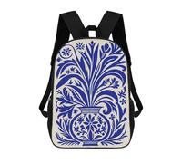 sinyumoney 17 Inch Backpacks Blue Floral Vase Illustration Kids 3D Printed School Bag for Boys Elementary And Middle School Students