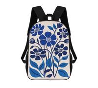 sinyumoney 17 Inch Backpacks Blue Wild Flowers Kids 3D Printed School Bag for Boys Elementary And Middle School Students