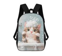 sinyumoney 17 Inch Backpacks Cat Bath Time Kids 3D Printed School Bag for Boys Elementary And Middle School Students