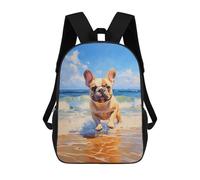 sinyumoney 17 Inch Backpacks Frenchie on The Beach Kids 3D Printed School Bag for Boys Elementary And Middle School Students