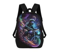 sinyumoney 17 Inch Backpacks Galactic Motorcycle Ride -3 Kids 3D Printed School Bag for Boys Elementary And Middle School Students