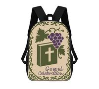 sinyumoney 17 Inch Backpacks Gospel Celebration Bible And Grapes Kids 3D Printed School Bag for Boys Elementary And Middle School Students