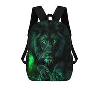 sinyumoney 17 Inch Backpacks Green Glowing Lion Art Print-1 Kids 3D Printed School Bag for Boys Elementary And Middle School Students