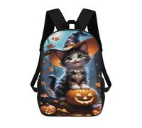 sinyumoney 17 Inch Backpacks Halloween Witch Cat Decorations Kids 3D Printed School Bag for Boys Elementary And Middle School Students
