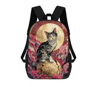 sinyumoney 17 Inch Backpacks Kids School Backpack Cat on Golden Orb with Flowers School Bag 3D Printed School Bag for Boys Elementary And Middle School Students