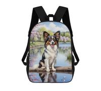 sinyumoney 17 Inch Backpacks Kids School Backpack Charming Dog by The Lake School Bag 3D Printed School Bag for Boys Elementary And Middle School Students