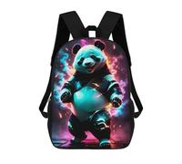 sinyumoney 17 Inch Backpacks Kids School Backpack Cool Panda Neon Light Art School Bag 3D Printed School Bag for Boys Elementary And Middle School Students