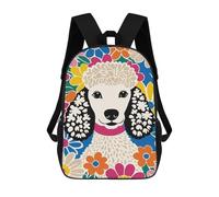 sinyumoney 17 Inch Backpacks Kids School Backpack Cute Poodle Dog in Flowers School Bag 3D Printed School Bag for Boys Elementary And Middle School Students